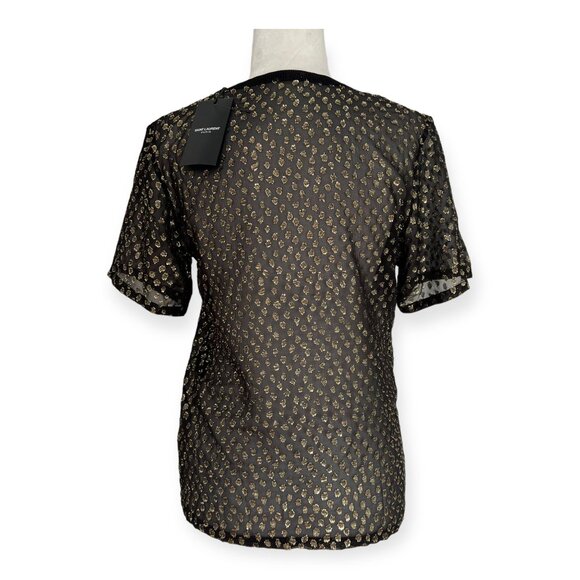 Saint Laurent Black Gold Metallic Polka Dot Sheer Tee - Picture 7 of 12